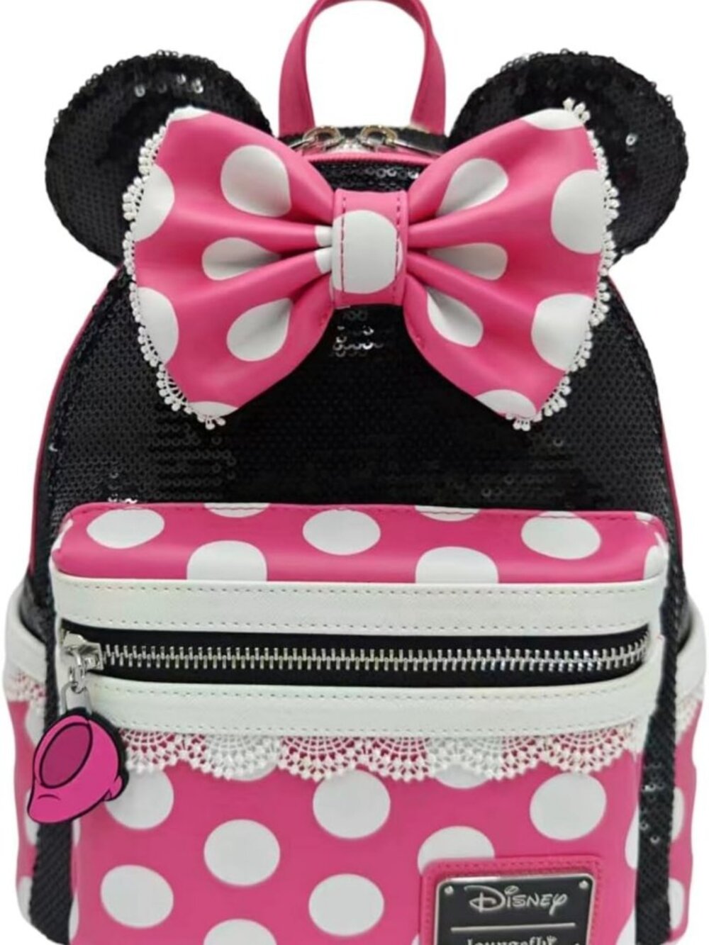 Sequin Mini Backpack with Polka Dots, Cosplay Bag, Faux Leather, Black